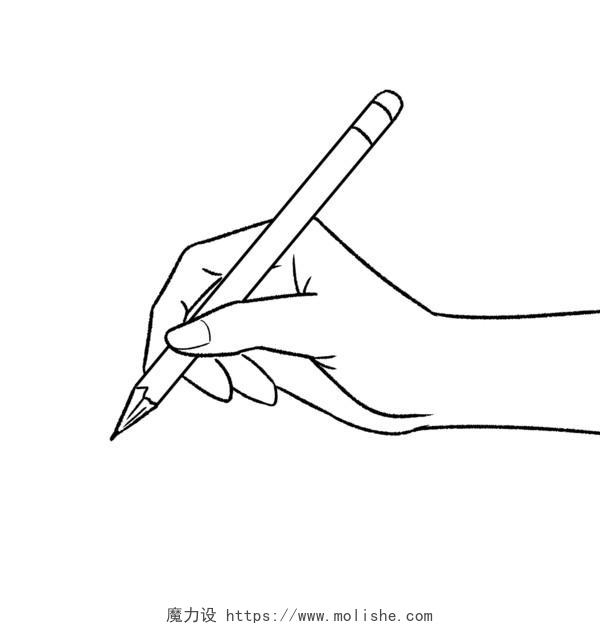 卡通简笔手绘开学季铅笔元素拿铅笔写字的手元素